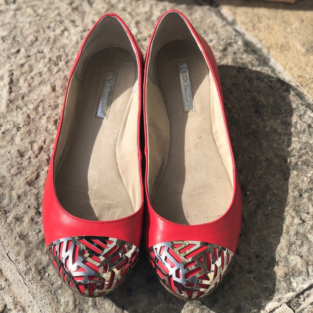 Red Flats With Silver Accent Design.